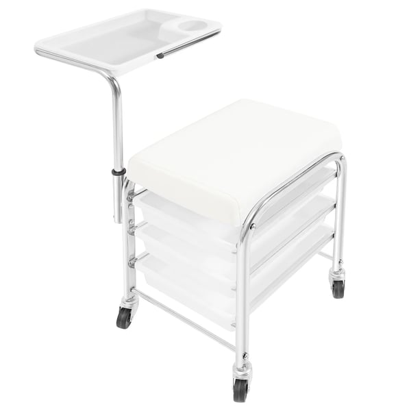 Manicurevogn - Salonvogn på hjul - Højdejusterbar værktøjsbakke 53–77 cm - Max 100 kg - Størrelse 31×38×44 cm - Plast - Elfenbenshvid