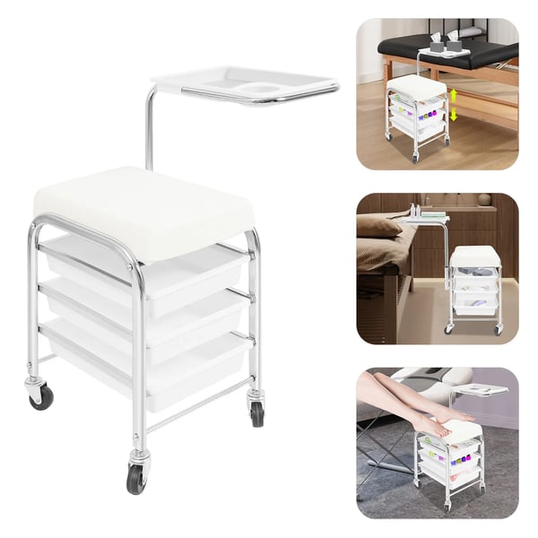Manicurevogn - Salonvogn - Justerbar værktøjsbakke 53–77 cm - Max 100 kg - 31×38×44 cm - Med hjul - Plast - Sort