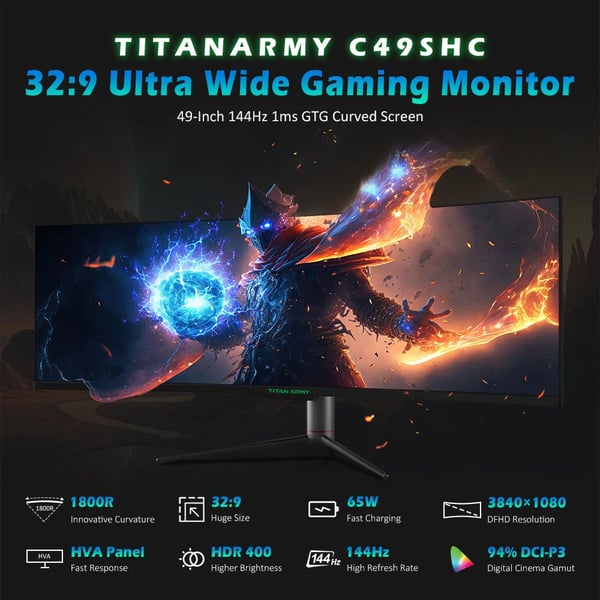 Gaming-skærm 124 cm - C49SHC - Buet 1800R 32:9 Ultrawide - 3840x1080 - 144Hz - HDR400 - PIP/PBP - 1 ms - Hvid
