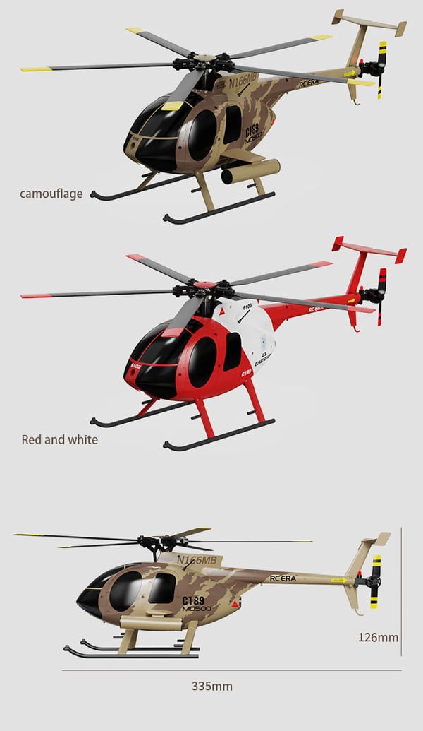 C189 MD500 - RC-helikopter - 2,4 GHz 6-kanaler - Højdehold - Flybarless - Børsteløs motor - Rækkevidde 150–200 m - Flyvetid 10–20 min - Chokoladebrun
