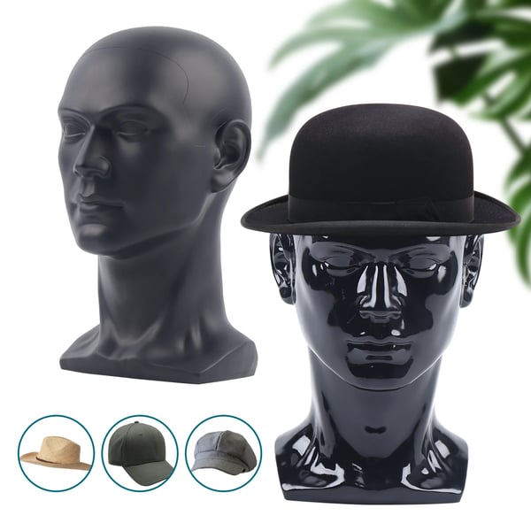 Mannequinhoved - Herre Displayhoved - Til Hat/Paryk/Briller - Højde 30 cm - Omkreds 50 cm - PVC - Vægt 0,7–1 kg - Mat sort