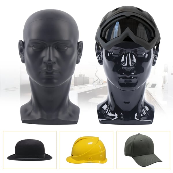 Mannequinhoved - Herre Displayhoved - Til Hat/Paryk/Briller - Højde 30 cm - Omkreds 50 cm - PVC - Vægt 0,7–1 kg - Mat sort