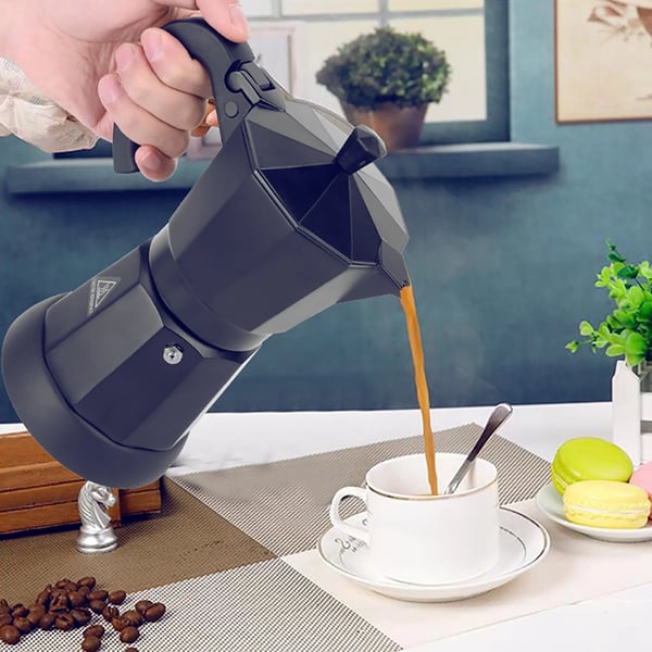 Espressokeitin - Sähköinen mokkapannu - 300 ml - Alumiini - Irrotettava jalusta - Musta