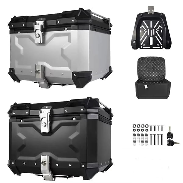Motorcykel topboks - Bagboks 45 L - Universel montering - Låsebar - Vandtæt - ABS+metal - Sølv