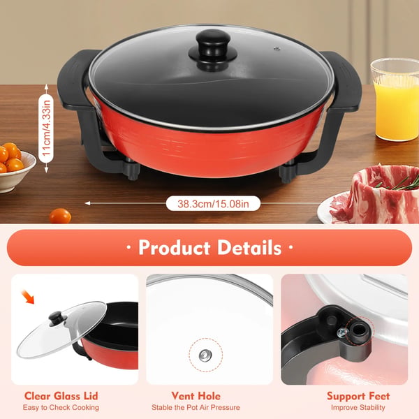 Elektrisk hotpot - Gryde med 2 rum - 1360 W - 220 V - Nonstick belægning - Fødevaregodkendt - Himmelblå