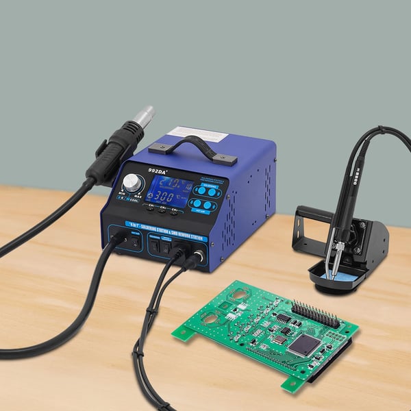 Rework lodde station - 3-i-1 varmluftpistol & loddekolbe - LCD-display - Til elektronikreparation - Blå