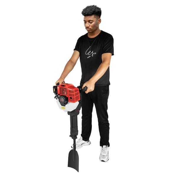 Puutarhan puunkaivuri - Bensiinikäyttöinen 52 cc 1900 W - 1500 iskua/min - Polttoainesäiliö 1,1 l - Kulutus ≤0,6 l/h - Paino 18,6 kg - Punainen/Musta