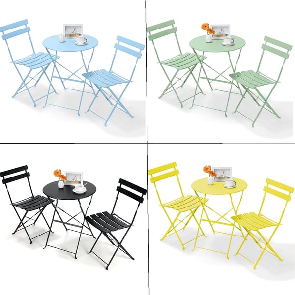 Udendørs bistrosæt - Tredelt bord og 2 stole - Sammenklappeligt - Metal (jern) - Bord 60 x 60 x 72 cm - Til 2 personer - Grøn