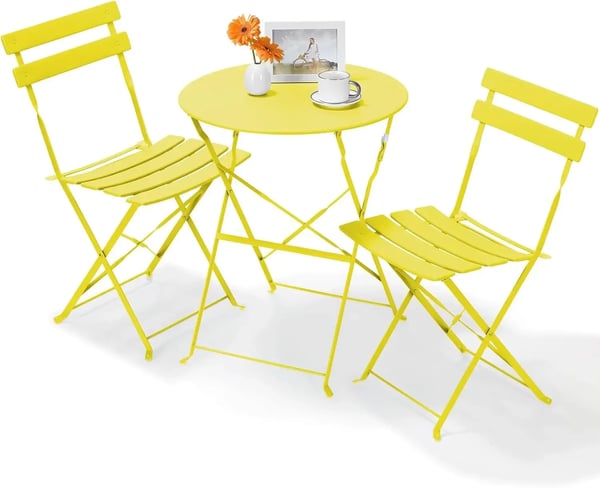 Trädgårdsmöbler bistroset - 3-delars set - Hopfällbart - Metall/järn - För 2 personer - Bord 60x60x72 cm - Gul