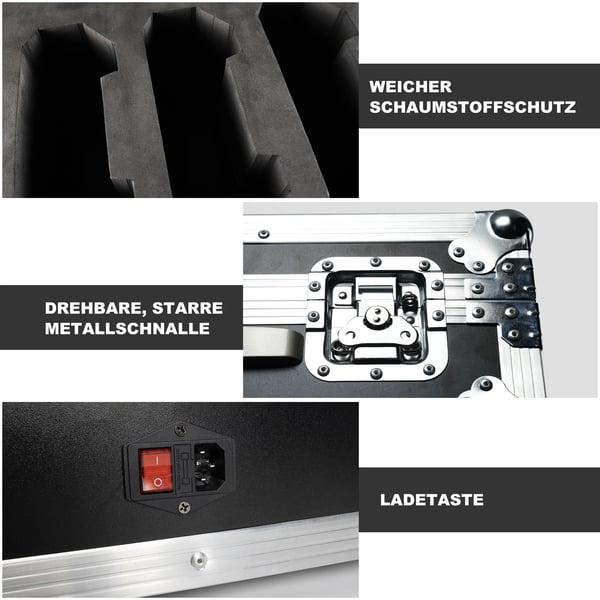 Lade-flightcase - Til 8 APP-styrede trådløse PAR-lamper - Kompatibel med 4×18W - AC 90–240V - Scene & DJ - Lysegrå