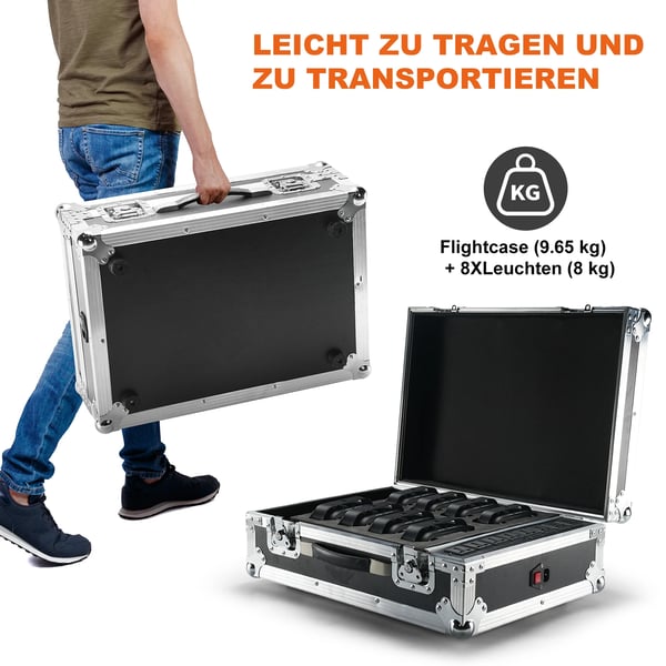 Lade-flightcase - Til 8 APP-styrede trådløse PAR-lamper - Kompatibel med 4×18W - AC 90–240V - Scene & DJ - Lysegrå
