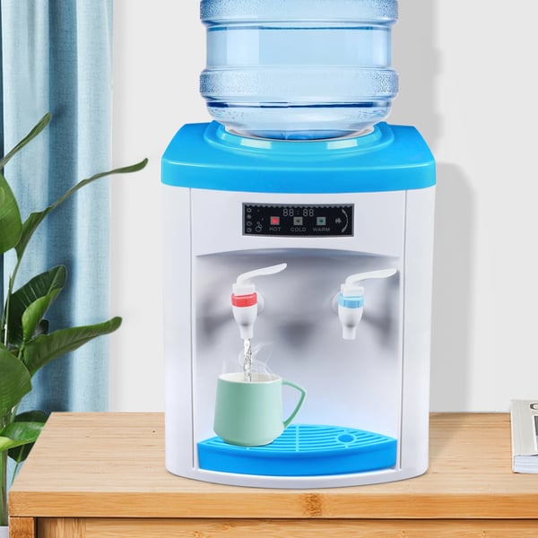 Elektrisk vandkøler og vanddispenser - Bordmodel med topfyldning - Koldt & varmt vand - Hjem & kontor - 110/220V - Hvid/Blå