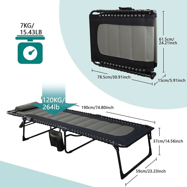 Udendørs solseng - Sammenklappelig liggestol - 2-pak 200×68×35 cm - 5-trins justerbar - Polstret - Med armlæn - 150 kg - Sort