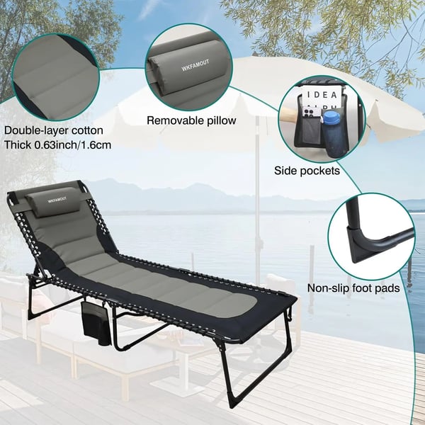 Udendørs solseng - Sammenklappelig liggestol - 2-pak 200×68×35 cm - 5-trins justerbar - Polstret - Med armlæn - 150 kg - Sort