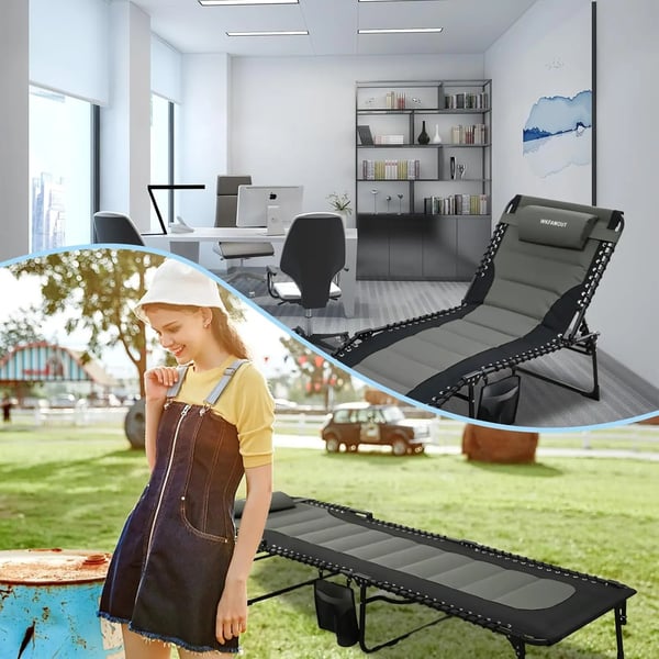 Udendørs solseng - Sammenklappelig liggestol - 2-pak 200×68×35 cm - 5-trins justerbar - Polstret - Med armlæn - 150 kg - Sort
