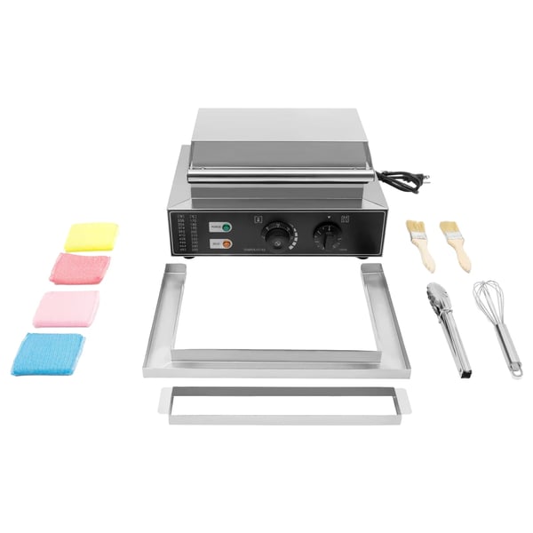 Hotdog-vohvelikone - Vohvelirauta - 6 muottia - Tarttumaton - Ajastin ja termostaatti - Ylä- ja alalämmitys - 1500 W, 220 V EU - Hopea