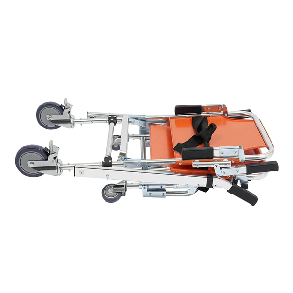 Evakueringsstol til trapper - Sammenklappelig - Max 159 kg - Aluminiumlegering - 4 hjul (2 med bremse) - Sikkerhedsseler - Orange
