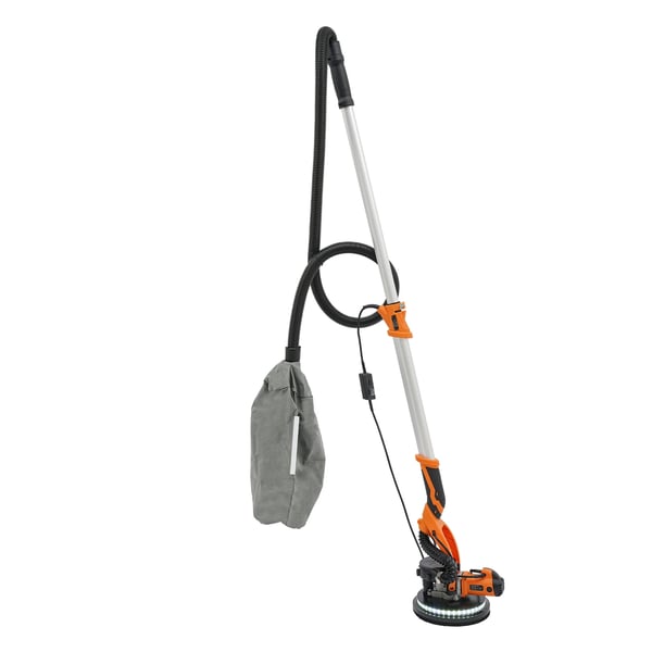 Seinähiomakone - Teleskooppinen - Säädettävä 1,2–2,2 m - 255 mm laikka - Nopeuksia 6, 1800 rpm - Pää 0–90° - Pölynpoisto, 220V EU - Oranssi