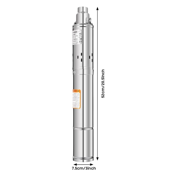 Djupbrunnspump - Nedsänkbar skruvpump - Effekt 0,25 kW - Diameter 7,6 cm - Kabel 20 m - EU-plugg 220–240 V - Rostfritt stål