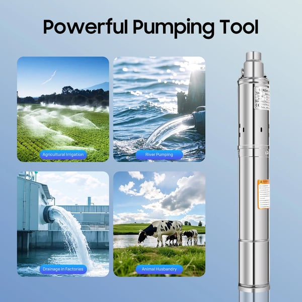 Djupbrunnspump - Nedsänkbar skruvpump - Effekt 0,25 kW - Diameter 7,6 cm - Kabel 20 m - EU-plugg 220–240 V - Rostfritt stål