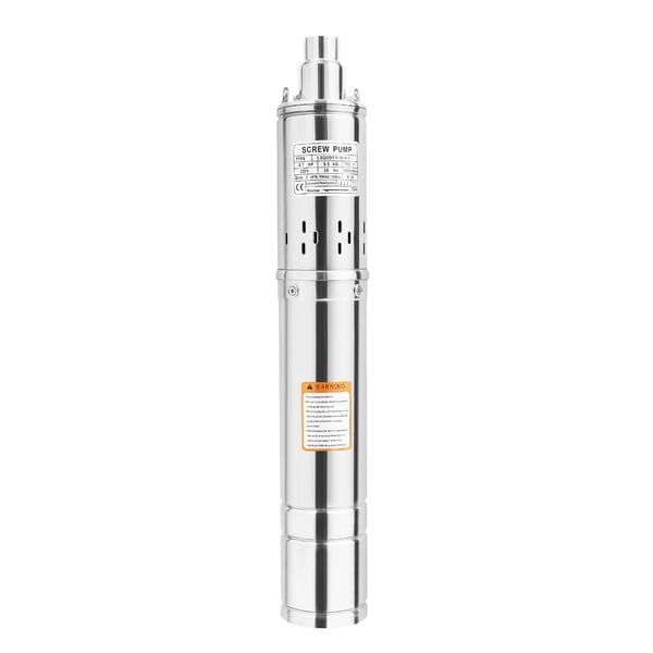 Dybbrøndspumpe - Nedsænkelig skruepumpe - 0,5 kW - 2000 l/t - Ø 8,9 cm - Rustfrit stål - 15 m kabel - 220V EU-stik