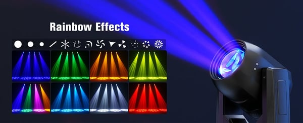 DJ Scenelys - Moving Head Beam/Spot - Effekt 200W - Prisme med 18 Facetter - DMX512/RDM, 14CH - Lydaktiveret/Auto/Master-Slave - EU-stik