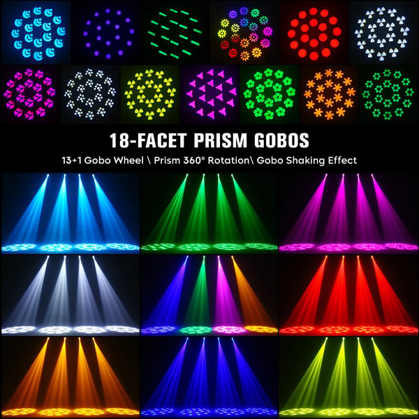 DJ Scenelys - Moving Head Beam/Spot - Effekt 200W - Prisme med 18 Facetter - DMX512/RDM, 14CH - Lydaktiveret/Auto/Master-Slave - EU-stik