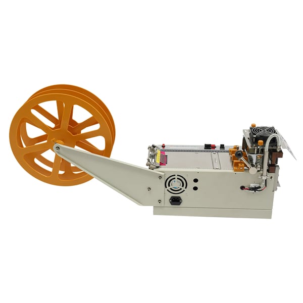 Automaattinen kuuma/kylmä nauha- ja köysileikkuri - 400 W 220 V - Leveys 1–98 mm - Pituus 1–99999 mm - Paksuus 6 mm - Terälämpö 450 °C - Valkoinen