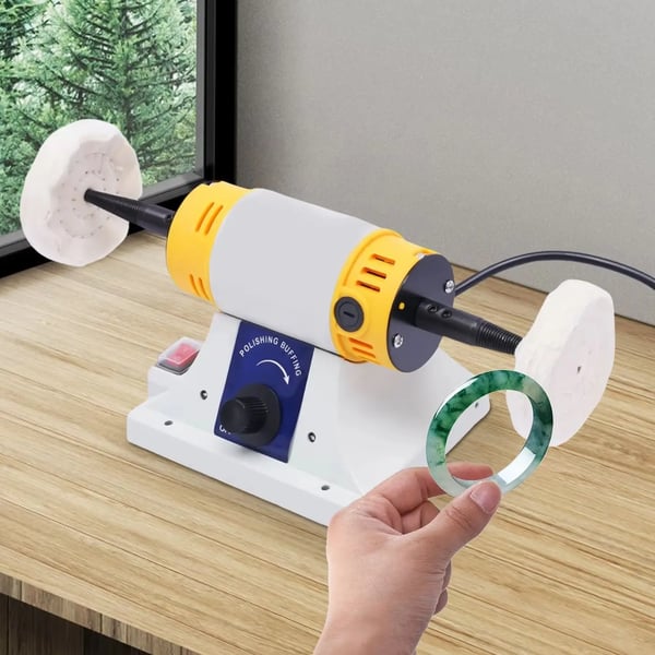 Smykkepoleringsmaskine - Bænkpolermaskine - 320 W - 10000 o/min - AC 230 V EU-stik - Ren kobbermotor - Kludhjul - Hvid