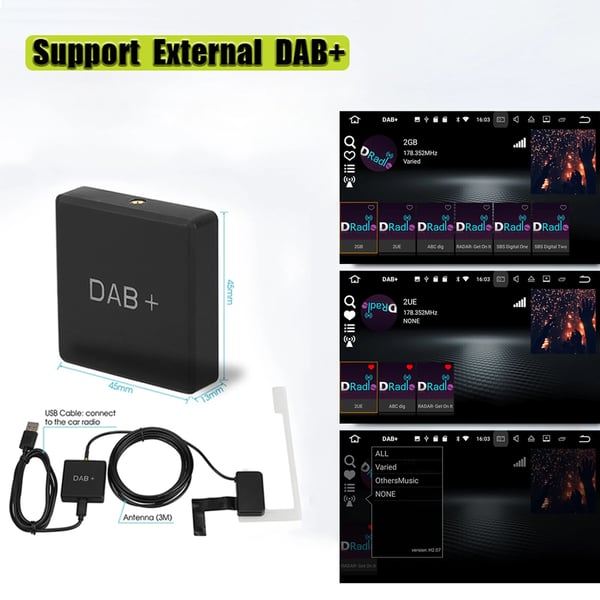 DAB digitalradio adapter - DAB 004 tuner - USB-drevet - FM-transmission - Til Android 5.1+ bilradio - Sort