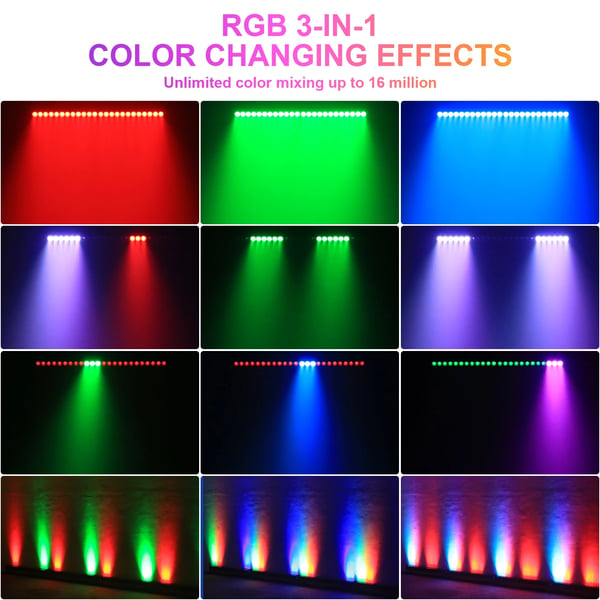 LED Wall Washer - Lysbar - 120 W, 24×3W RGB LED, IP65 Vandtæt, DMX-styring, EU-stik, 4-pak