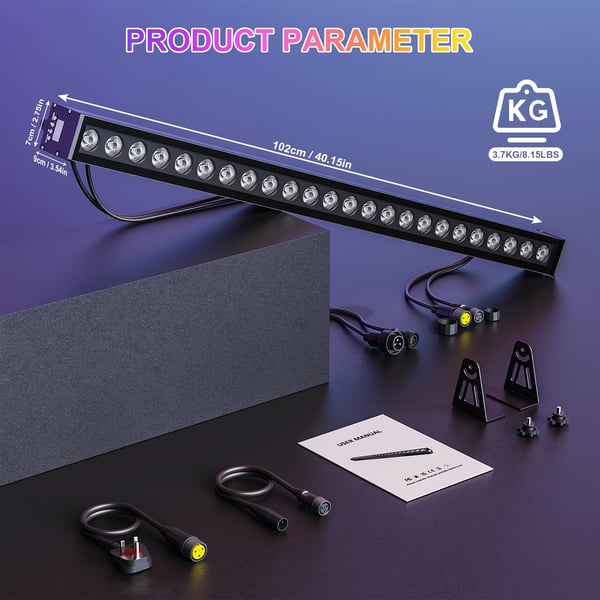 LED Wall Washer - Lysbar - 120 W, 24×3W RGB LED, IP65 Vandtæt, DMX-styring, EU-stik, 4-pak