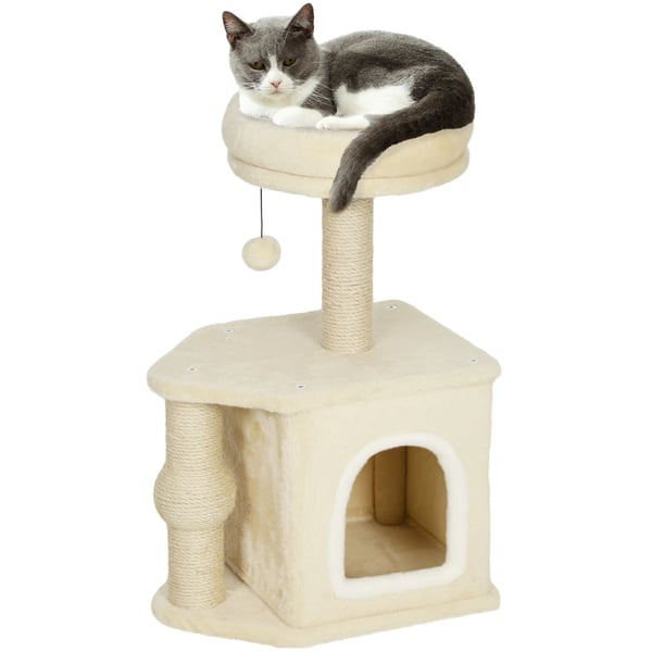 Katträd - Klösträd - 42x30x66 cm - 4 Nivåer - Jutestolpe - Säng - Beige