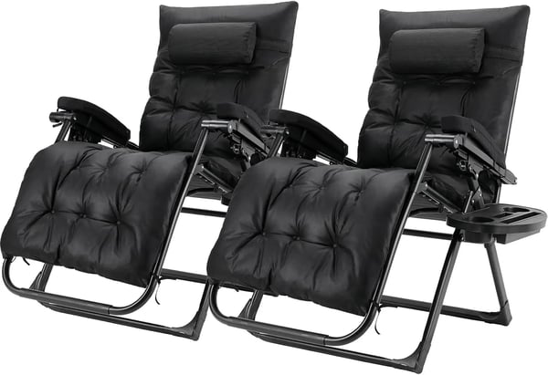 Zero Gravity Lepotuoli - Recliner 2 kpl - Taitettava - Vedenpitävä tekninen kangas - Tyyny mukana - Rautarunko - 160 x 69 x 80 cm - Musta
