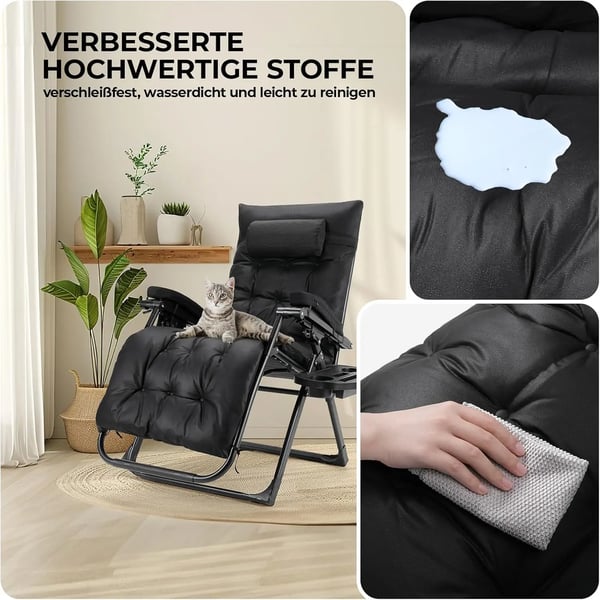 Zero Gravity Liggestol - Recliner 2-pak - Sammenklappelig - Vandtæt Teknisk Stof - Med Pude - Til Inde/Ude - Jernramme - 160 x 69 x 80 cm - Sort