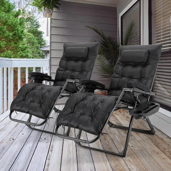 Zero Gravity Liggestol - Recliner 2-pak - Sammenklappelig - Vandtæt Teknisk Stof - Med Pude - Til Inde/Ude - Jernramme - 160 x 69 x 80 cm - Sort