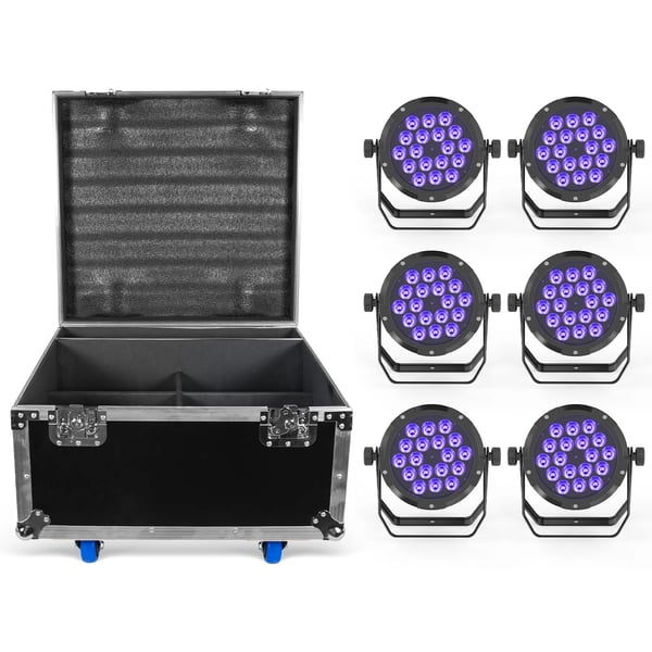 Flightcase för 6x 18 LED RGBWA+UV PAR-lampor - Airline Flightcase - Heavy-duty - För Vattentäta PAR - Professionell Scen & DJ - Stötsäker