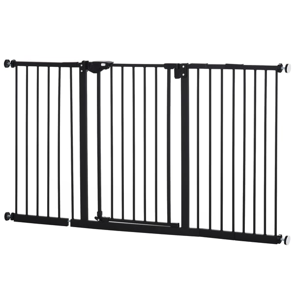 Säkerhetsgrind för dörrar - Utdragbar dörrgrind - Metall - Bredd upp till 147,5 cm - Höjd 76,2 cm - Svart