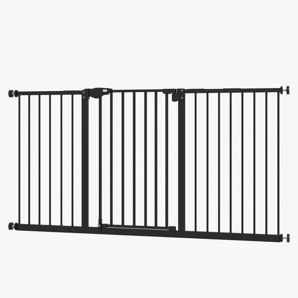 Säkerhetsgrind för dörrar - Utdragbar dörrgrind - Metall - Bredd upp till 147,5 cm - Höjd 76,2 cm - Svart