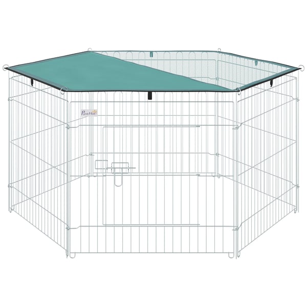 Hundhage/valphage - 6 paneler - 59x60 cm - Hopfällbar - Dörr med spärr - Metall & polyester - Silver
