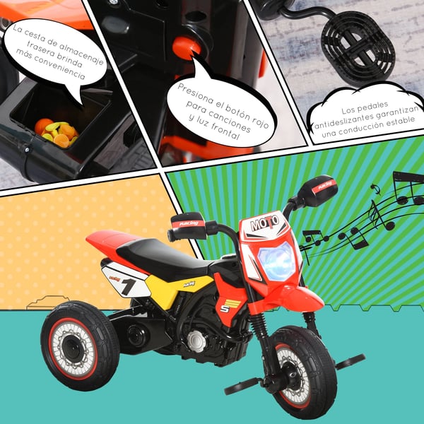 Åkfordon för barn - Motorcykel - Elektronisk med musik - 3 hjul - Metallram - Från 18 månader - 71×40×51 cm