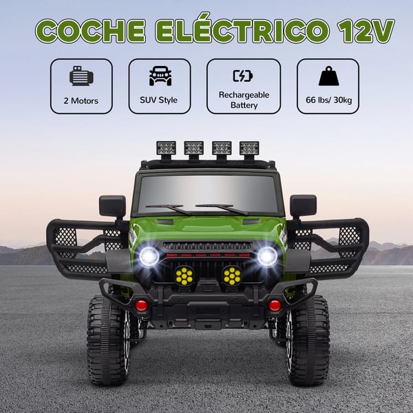 Elbil För Barn - Åkbil - 12V Batteri - Bluetooth Musik - 4 Hjul - Plast - 3+ År - Grön