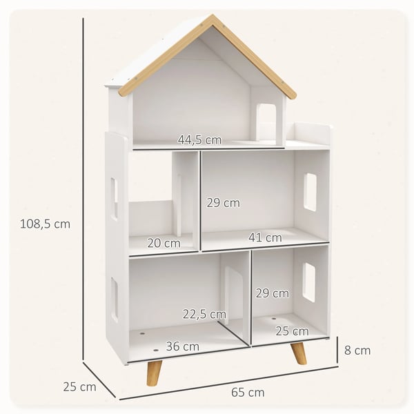 Leksaksförvaring för barn - 3-vånings leksakshylla - 6 fack - Trä - 65x25x108,5 cm - Max 50 kg - Vit