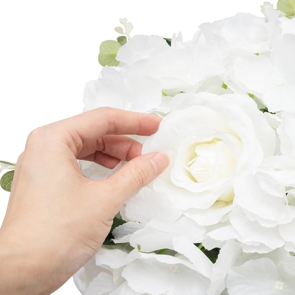 Tekokukkapallot - Pöytäkoriste - Hääpöytä - 6 kpl - 34×19 cm - Hortensia + ruusu - Kuitukangas - Beige