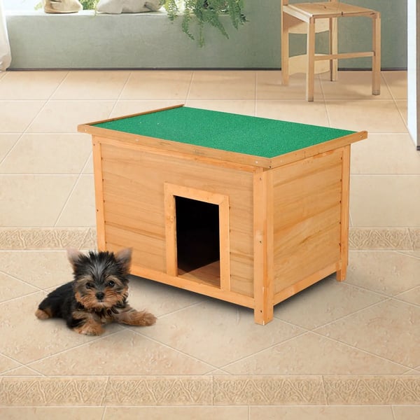 Hundkoja i trä - Hundhus - 82×58×58 cm - Öppningsbart bitumentak - Väderbeständig - Ljusbrun