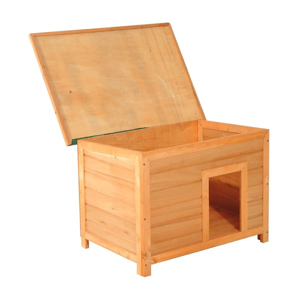 Hundkoja i trä - Hundhus - 82×58×58 cm - Öppningsbart bitumentak - Väderbeständig - Ljusbrun