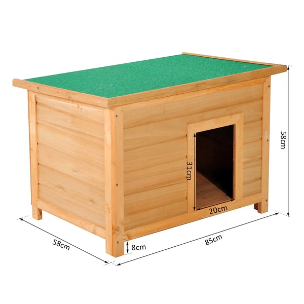 Hundkoja i trä - Hundhus - 82×58×58 cm - Öppningsbart bitumentak - Väderbeständig - Ljusbrun