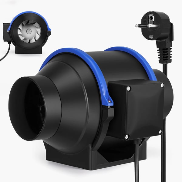 Ventilator - Inline Rørventilator - 150 mm (15 cm) - Lavt Støjniveau - Udsugning - Til Badeværelse/Toilet - Sort