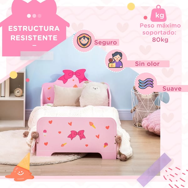Barnsäng - Juniorsäng - 143×74×59 cm - För 3–6 år - Maxbelastning 80 kg - MDF & multiplex - Rosa