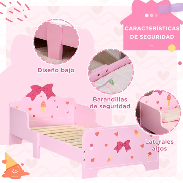 Barnsäng - Juniorsäng - 143×74×59 cm - För 3–6 år - Maxbelastning 80 kg - MDF & multiplex - Rosa